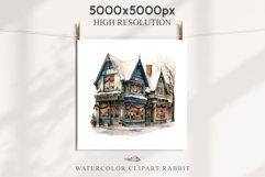 Christmas Storefront House Santa Winter Shop Clipart PNG Nursery wall art card making collage printable files xmas decor junk journal sublimation santa watercolor Christmas Santa Elf House clipart, christmas storefront, holiday winter shop bakery Decor