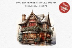 Christmas Storefront House Santa Winter Shop Clipart PNG Nursery wall art card making collage printable files xmas decor junk journal sublimation santa watercolor Christmas Santa Elf House clipart, christmas storefront, holiday winter shop bakery Decor