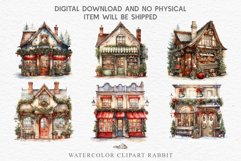 Christmas Storefront House Santa Winter Shop Clipart PNG Nursery wall art card making collage printable files xmas decor junk journal sublimation santa watercolor Christmas Santa Elf House clipart, christmas storefront, holiday winter shop bakery Decor