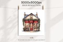 Christmas Storefront House Santa Winter Shop Clipart PNG Nursery wall art card making collage printable files xmas decor junk journal sublimation santa watercolor Christmas Santa Elf House clipart, christmas storefront, holiday winter shop bakery Decor