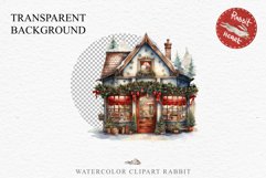 Christmas Storefront House Santa Winter Shop Clipart PNG Nursery wall art card making collage printable files xmas decor junk journal sublimation santa watercolor Christmas Santa Elf House clipart, christmas storefront, holiday winter shop bakery Decor