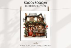 Christmas Storefront House Santa Winter Shop Clipart PNG Nursery wall art card making collage printable files xmas decor junk journal sublimation santa watercolor Christmas Santa Elf House clipart, christmas storefront, holiday winter shop bakery Decor