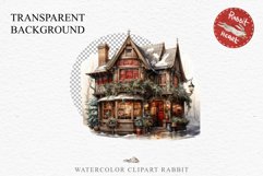 Christmas Storefront House Santa Winter Shop Clipart PNG Nursery wall art card making collage printable files xmas decor junk journal sublimation santa watercolor Christmas Santa Elf House clipart, christmas storefront, holiday winter shop bakery Decor