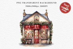 Christmas Storefront House Santa Winter Shop Clipart PNG Nursery wall art card making collage printable files xmas decor junk journal sublimation santa watercolor Christmas Santa Elf House clipart, christmas storefront, holiday winter shop bakery Decor