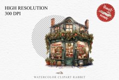 Christmas Storefront House Santa Winter Shop Clipart PNG Nursery wall art card making collage printable files xmas decor junk journal sublimation santa watercolor Christmas Santa Elf House clipart, christmas storefront, holiday winter shop bakery Decor