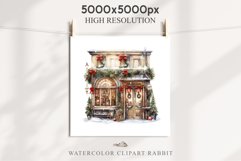 Christmas Storefront House Santa Winter Shop Clipart PNG Nursery wall art card making collage printable files xmas decor junk journal sublimation santa watercolor Christmas Santa Elf House clipart, christmas storefront, holiday winter shop bakery Decor