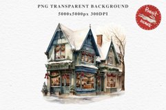 Christmas Storefront House Santa Winter Shop Clipart PNG Nursery wall art card making collage printable files xmas decor junk journal sublimation santa watercolor Christmas Santa Elf House clipart, christmas storefront, holiday winter shop bakery Decor
