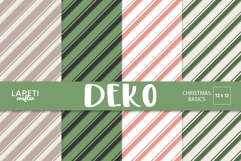 Christmas digital papers with diagonal stripe patterns in festive red, green, and cream tones.