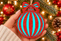Christmas Striped Ornament SVG, Laser Cut Bow Bauble Product Image 2