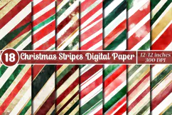 Vintage Christmas Stripes Digital Paper - Red Green & Gold Product Image 1