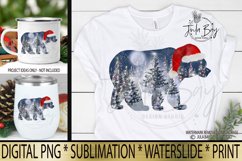 Christmas Sublimation BUNDLE Santa Hat Northern Lights with the full moon lit up Christmas trees Original Art Watercolor Moonlight landscape with santa reindeer