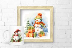 Christmas Sublimation Bundle, Watercolor Snowman Clipart PNG
