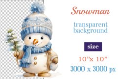 Christmas clipart, watercolor illustration of a cute snowman vintage style to create mug decoration, scrapbooking, christmas cards, christmas gifts and more, for printing and sublimation, high resolution, high quality