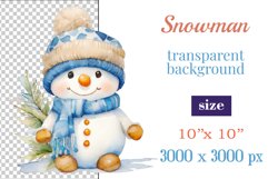 Christmas clipart, watercolor illustration of a cute snowman vintage style to create mug decoration, scrapbooking, christmas cards, christmas gifts and more, for printing and sublimation, high resolution, high quality