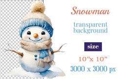 Christmas clipart, watercolor illustration of a cute snowman vintage style to create mug decoration, scrapbooking, christmas cards, christmas gifts and more, for printing and sublimation, high resolution, high quality