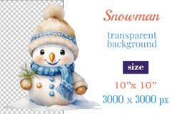 Christmas clipart, watercolor illustration of a cute snowman vintage style to create mug decoration, scrapbooking, christmas cards, christmas gifts and more, for printing and sublimation, high resolution, high quality