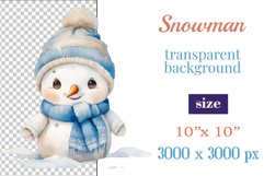 Christmas clipart, watercolor illustration of a cute snowman vintage style to create mug decoration, scrapbooking, christmas cards, christmas gifts and more, for printing and sublimation, high resolution, high quality