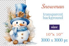 Christmas clipart, watercolor illustration of a cute snowman vintage style to create mug decoration, scrapbooking, christmas cards, christmas gifts and more, for printing and sublimation, high resolution, high quality