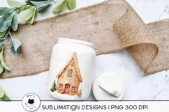 gingerbread house illustration shown on a jar