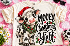 Mooey Christmas Y’all PNG | Funny Christmas Cow Santa Hat Product Image 1