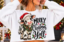 Mooey Christmas Y’all PNG | Funny Christmas Cow Santa Hat Product Image 2