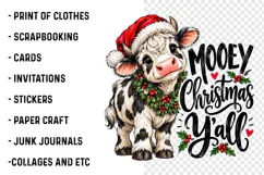 Mooey Christmas Y’all PNG | Funny Christmas Cow Santa Hat Product Image 3