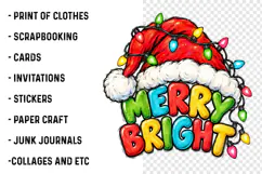 Merry Bright Christmas PNG | Colorful Santa Hat & Christmas Product Image 3