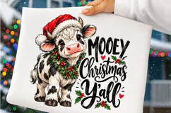 Mooey Christmas Y’all PNG | Funny Christmas Cow Santa Hat Product Image 4