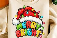 Merry Bright Christmas PNG | Colorful Santa Hat & Christmas Product Image 5