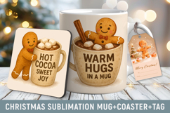 Gingerbread mug, Christmas sublimation mug wrap, coaster Product Image 1