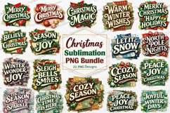 Christmas Sublimation PNG Bundle, Vintage Christmas Quotes Product Image 1