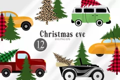 Christmas retro car with christmas tree