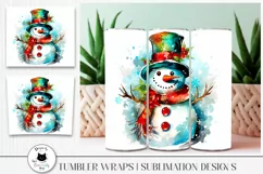 christmas wrap with snowman illustration shown on tumblers