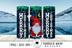 christmas wrap saying merry christmas with cute santa illustration shown on tumblers