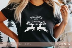 christmas cut file being used as a shirt print by a woman
