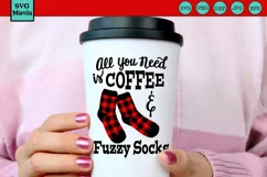 Cozy Christmas Buffalo Plaid SVG, Coffee and Fuzzy Socks SVG Product Image 1
