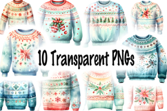 Ugly Christmas Sweaters Clipart Bundle | 10 Watercolor PNGs Product Image 11
