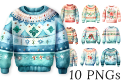 Ugly Christmas Sweaters Clipart Bundle | 10 Watercolor PNGs Product Image 1