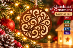 Christmas Swirl Ornament SVG File, Laser Cut Glowforge Product Image 1