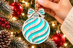 Christmas Swirl Ornament SVG, Laser Cut Bow Bauble Product Image 2