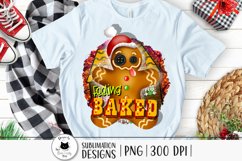 christmas sublimation design with gingerbread and a funny quote shown on a t-shirt