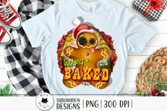 christmas sublimation design with gingerbread and a funny quote shown on a t-shirt