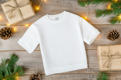 Christmas Flat Lay Mockup with White T-Shirt Mockup Product Image 1