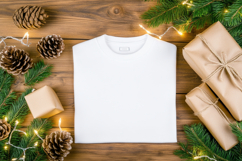 Christmas Flat Lay Mockup with White T-Shirt Mockup Product Image 1