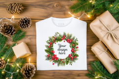 Christmas Flat Lay Mockup with White T-Shirt Mockup Product Image 2
