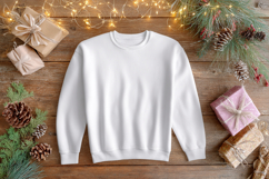 Christmas Flat Lay Mockup with White T-Shirt Mockup Product Image 1