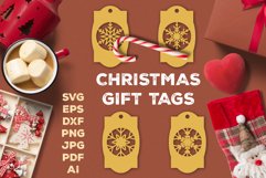 Paper Cut Christmas Gift Tags with Snowflakes. Christmas Tag Product Image 1