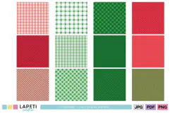 Coordinated Christmas digital papers with festive red and green plaid designs.