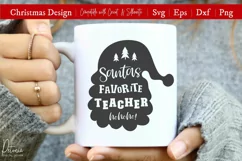 Santa's face silhouette with lettering for teacher in a mug