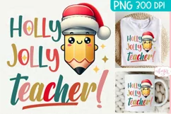 Christmas teacher sublimation PNG, Holly Jolly teacher PNG Product Image 1